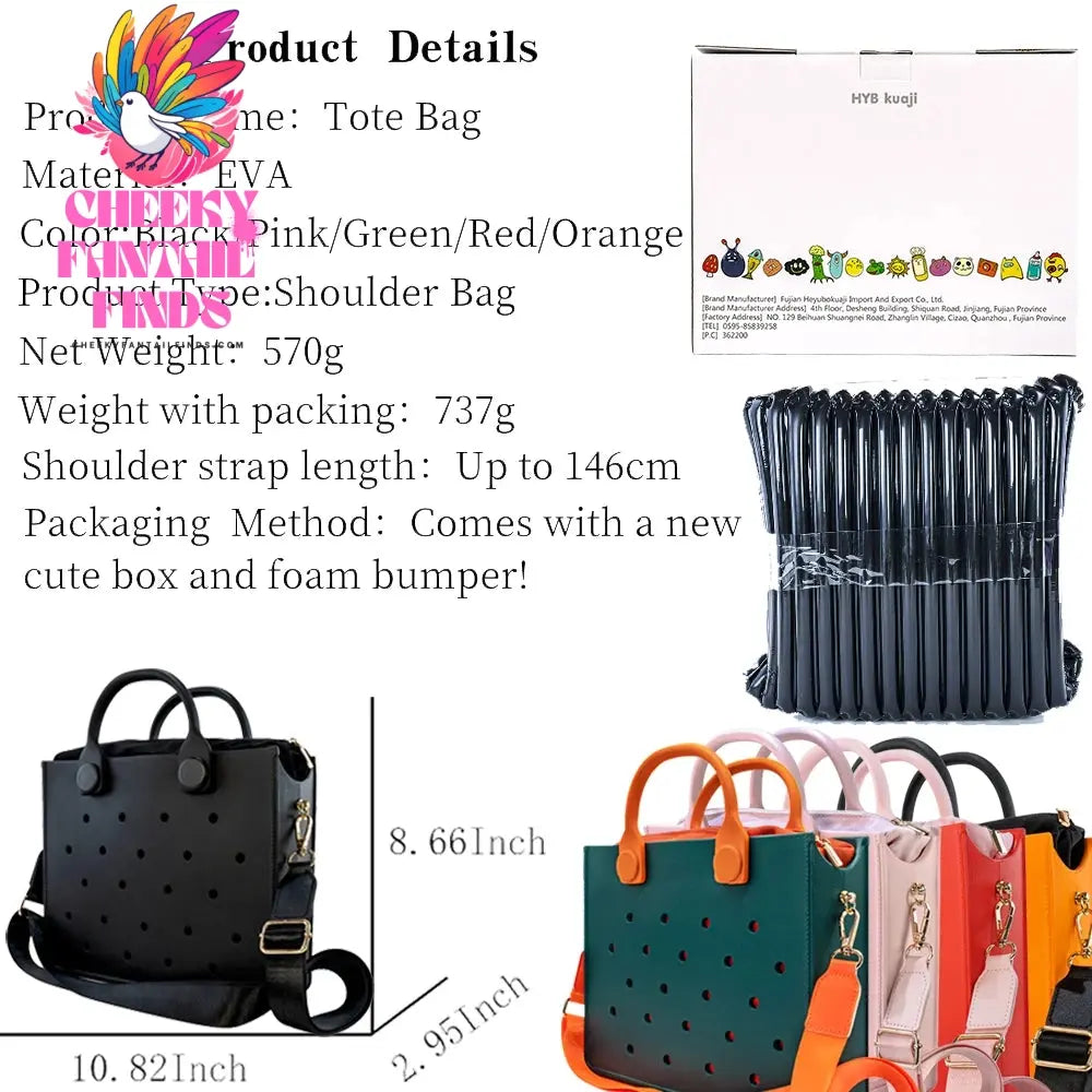 EVA Leather Solid Color Tote Bag Travel Work Waterproof Beach Bag Women Fashion Shoulder Bag Punched Outdoor Handbag Fit Charms - Cheeky Fantail Finds