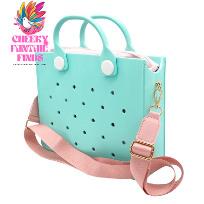 EVA Leather Solid Color Tote Bag Travel Work Waterproof Beach Bag Women Fashion Shoulder Bag Punched Outdoor Handbag Fit Charms - Cheeky Fantail Finds