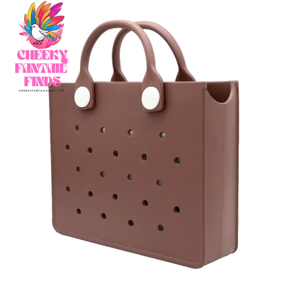 EVA Leather Solid Color Tote Bag Travel Work Waterproof Beach Bag Women Fashion Shoulder Bag Punched Outdoor Handbag Fit Charms - Cheeky Fantail Finds