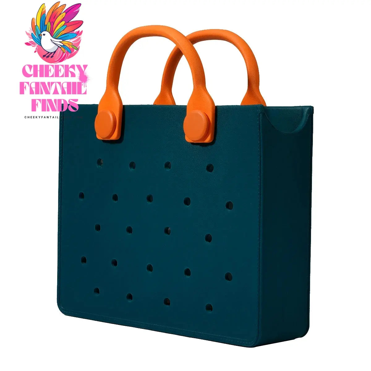 EVA Leather Solid Color Tote Bag Travel Work Waterproof Beach Bag Women Fashion Shoulder Bag Punched Outdoor Handbag Fit Charms - Cheeky Fantail Finds