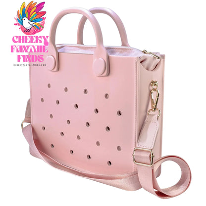 EVA Leather Solid Color Tote Bag Travel Work Waterproof Beach Bag Women Fashion Shoulder Bag Punched Outdoor Handbag Fit Charms - Cheeky Fantail Finds