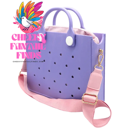 EVA Leather Solid Color Tote Bag Travel Work Waterproof Beach Bag Women Fashion Shoulder Bag Punched Outdoor Handbag Fit Charms - Cheeky Fantail Finds