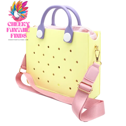 EVA Leather Solid Color Tote Bag Travel Work Waterproof Beach Bag Women Fashion Shoulder Bag Punched Outdoor Handbag Fit Charms - Cheeky Fantail Finds