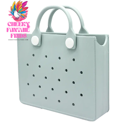 EVA Leather Solid Color Tote Bag Travel Work Waterproof Beach Bag Women Fashion Shoulder Bag Punched Outdoor Handbag Fit Charms - Cheeky Fantail Finds