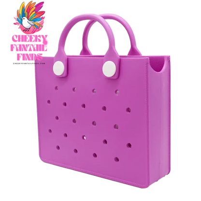 EVA Leather Solid Color Tote Bag Travel Work Waterproof Beach Bag Women Fashion Shoulder Bag Punched Outdoor Handbag Fit Charms - Cheeky Fantail Finds