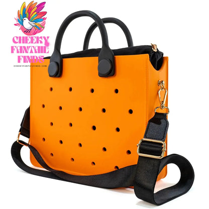EVA Leather Solid Color Tote Bag Travel Work Waterproof Beach Bag Women Fashion Shoulder Bag Punched Outdoor Handbag Fit Charms - Cheeky Fantail Finds