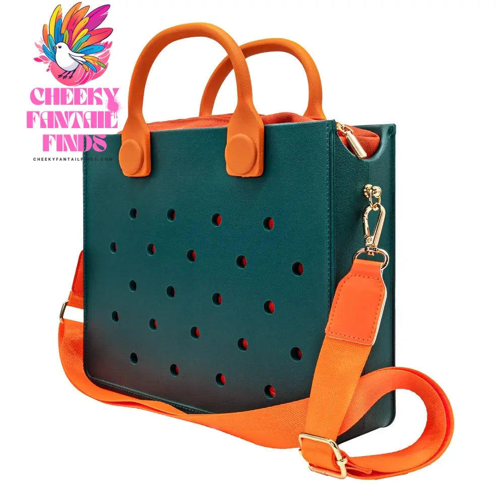 EVA Leather Solid Color Tote Bag Travel Work Waterproof Beach Bag Women Fashion Shoulder Bag Punched Outdoor Handbag Fit Charms - Cheeky Fantail Finds