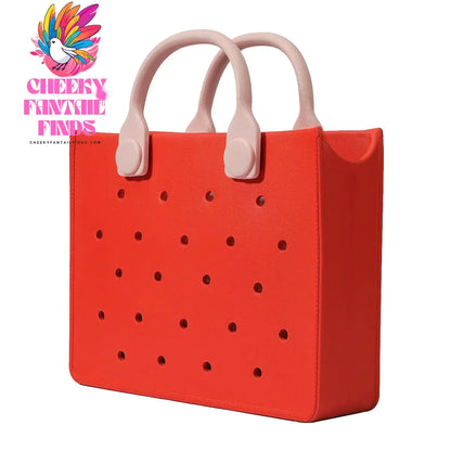EVA Leather Solid Color Tote Bag Travel Work Waterproof Beach Bag Women Fashion Shoulder Bag Punched Outdoor Handbag Fit Charms - Cheeky Fantail Finds