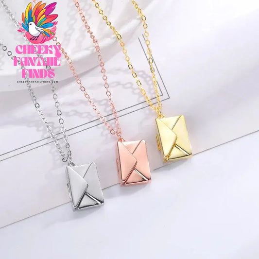 Envelope Locket Necklace with Gold Rose Gold Silver Color Love you Secret Hidden Message Pendant Necklace Gift Jewelry Cheeky Fantail Finds