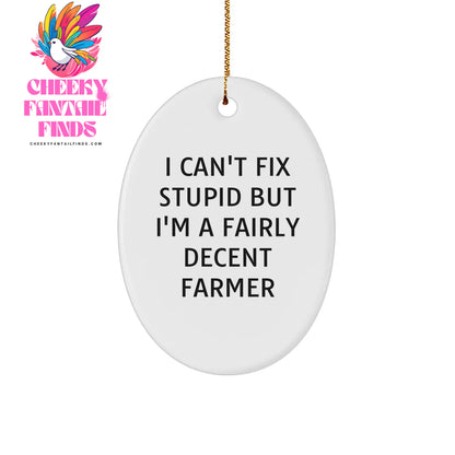 Farmer Oval Ornament - I Can't Fix Stupid But I'm A Fairly Decent Farmer Gifts from Friends to Farmer Christmas Unique Gifts - Image 1