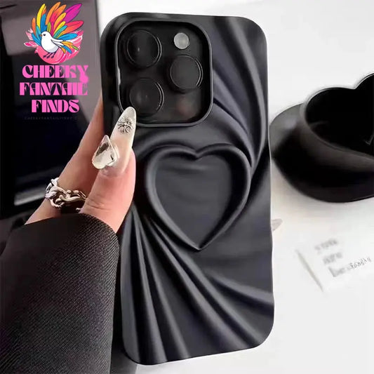 Fashion Fold Wrinkle 3D Love Heart Phone Case For iPhone 13 14 15 Pro Max 16 Plus 11 12 ProMax Soft Matte Silicone Full Cover Cheeky Fantail Finds