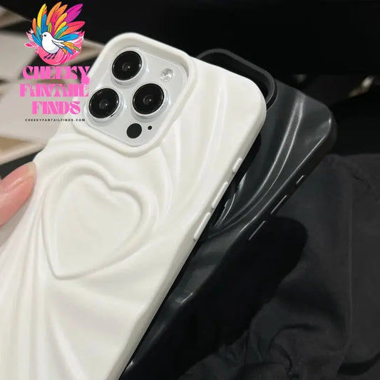 Fashion Fold Wrinkle 3D Love Heart Phone Case For iPhone 13 14 15 Pro Max 16 Plus 11 12 ProMax Soft Matte Silicone Full Cover Cheeky Fantail Finds