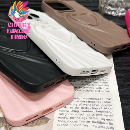 Fashion Fold Wrinkle 3D Love Heart Phone Case For iPhone 13 14 15 Pro Max 16 Plus 11 12 ProMax Soft Matte Silicone Full Cover Cheeky Fantail Finds