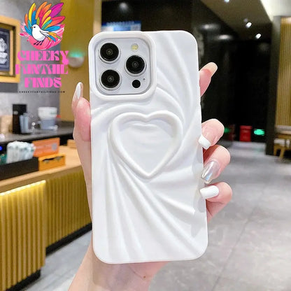 Fashion Fold Wrinkle 3D Love Heart Phone Case For iPhone 13 14 15 Pro Max 16 Plus 11 12 ProMax Soft Matte Silicone Full Cover Cheeky Fantail Finds