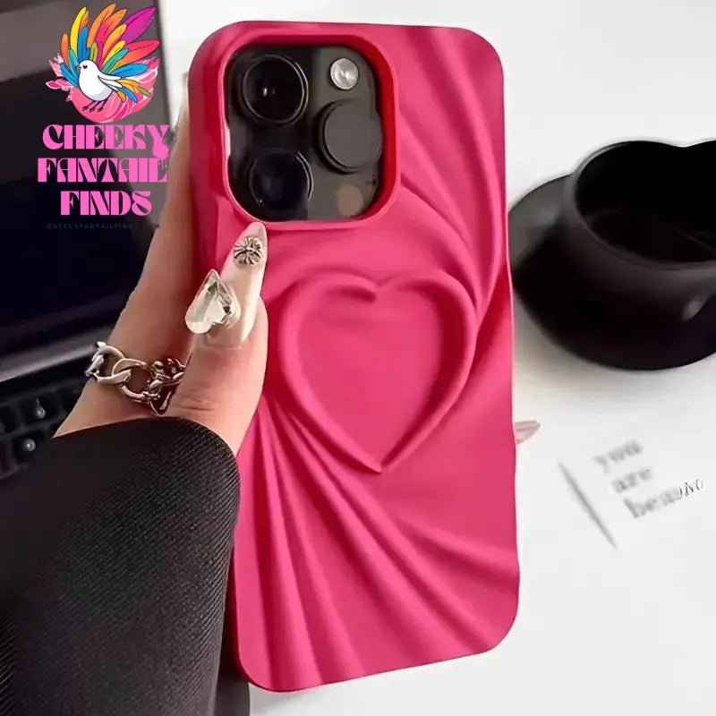 Fashion Fold Wrinkle 3D Love Heart Phone Case For iPhone 13 14 15 Pro Max 16 Plus 11 12 ProMax Soft Matte Silicone Full Cover Cheeky Fantail Finds