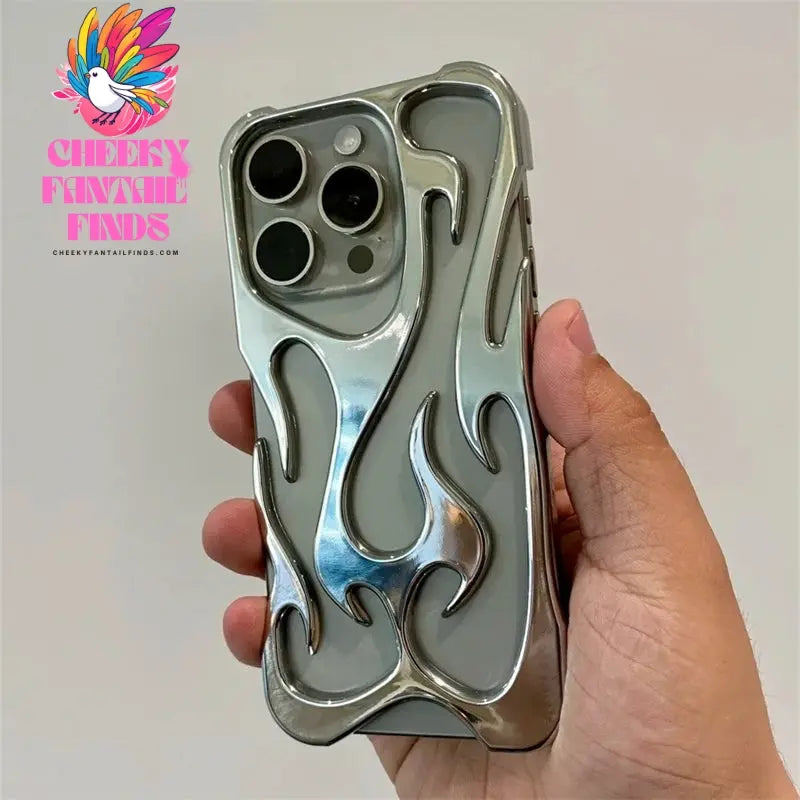 Fashion Hollowed Fire Flame Phone Case For iphone 16 15 14 13 12 11 Pro Max Plus Cool Boy Girl Silver Electroplated Soft Cover Cheeky Fantail Finds