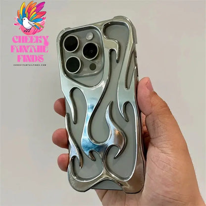 Fashion Hollowed Fire Flame Phone Case For iphone 16 15 14 13 12 11 Pro Max Plus Cool Boy Girl Silver Electroplated Soft Cover Cheeky Fantail Finds