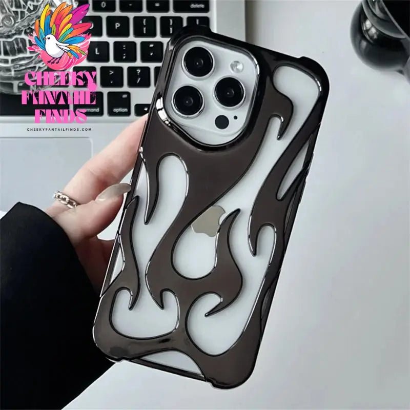 Fashion Hollowed Fire Flame Phone Case For iphone 16 15 14 13 12 11 Pro Max Plus Cool Boy Girl Silver Electroplated Soft Cover Cheeky Fantail Finds