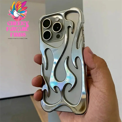 Fashion Hollowed Fire Flame Phone Case For iphone 16 15 14 13 12 11 Pro Max Plus Cool Boy Girl Silver Electroplated Soft Cover Cheeky Fantail Finds