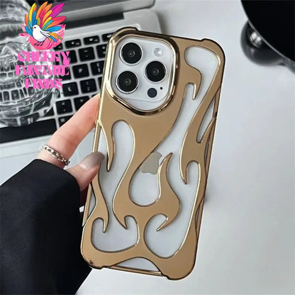 Fashion Hollowed Fire Flame Phone Case For iphone 16 15 14 13 12 11 Pro Max Plus Cool Boy Girl Silver Electroplated Soft Cover Cheeky Fantail Finds