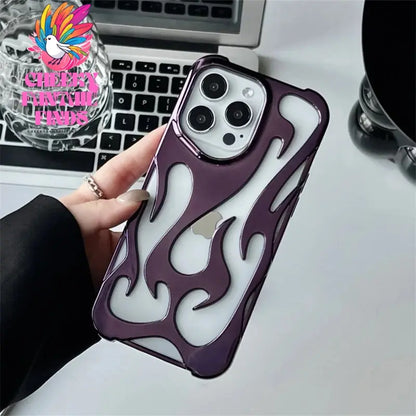 Fashion Hollowed Fire Flame Phone Case For iphone 16 15 14 13 12 11 Pro Max Plus Cool Boy Girl Silver Electroplated Soft Cover Cheeky Fantail Finds