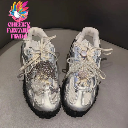 Fashion Shoelaces Clips Buckle Decorations Rhinestones Pearl Gem Casual Flower Shoes Accessories Shoe Charms for Sneakers 1PCS Cheeky Fantail Finds