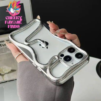 Fashion Snake Pattern Case For iPhone 16 Pro Max 15 14 Pro Luxry Plating Hollow Out Cover For iPhone 13 12 11 Transparent Cover Cheeky Fantail Finds