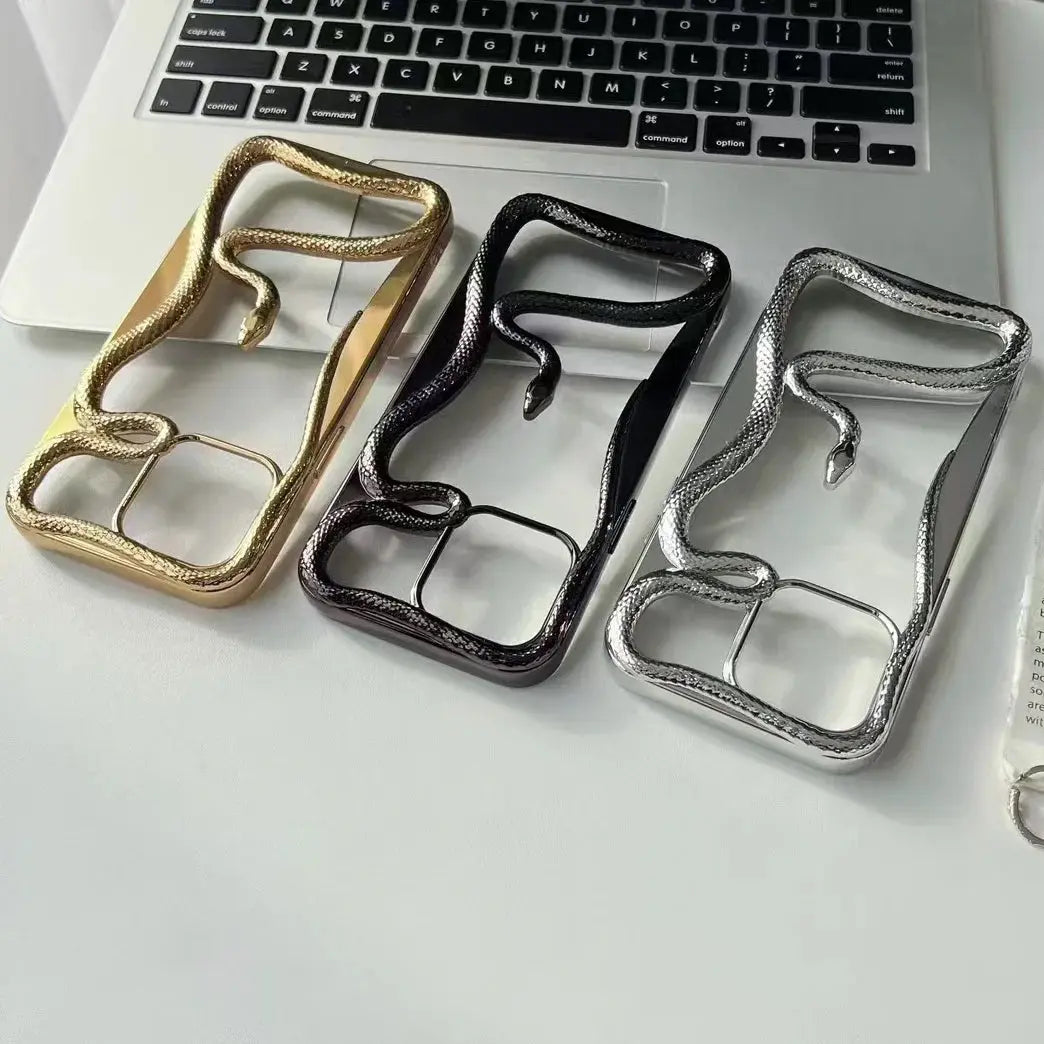 Fashion Snake Pattern Case For iPhone 16 Pro Max 15 14 Pro Luxry Plating Hollow Out Cover For iPhone 13 12 11 Transparent Cover Cheeky Fantail Finds