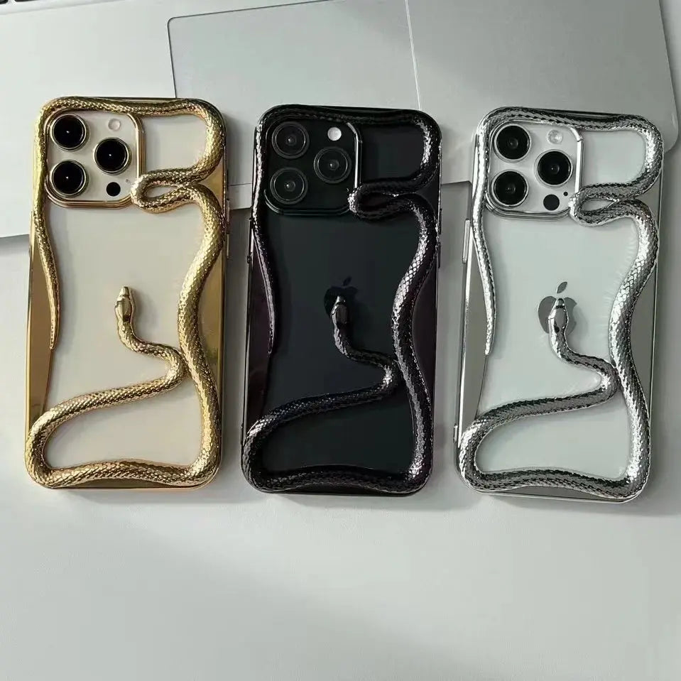 Fashion Snake Pattern Case For iPhone 16 Pro Max 15 14 Pro Luxry Plating Hollow Out Cover For iPhone 13 12 11 Transparent Cover Cheeky Fantail Finds