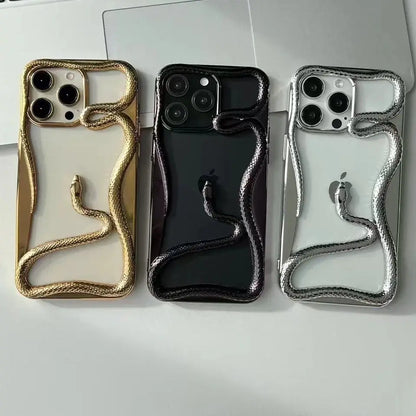 Fashion Snake Pattern Case For iPhone 16 Pro Max 15 14 Pro Luxry Plating Hollow Out Cover For iPhone 13 12 11 Transparent Cover Cheeky Fantail Finds