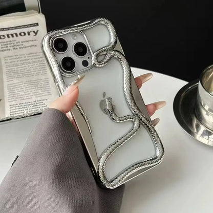 Fashion Snake Pattern Case For iPhone 16 Pro Max 15 14 Pro Luxry Plating Hollow Out Cover For iPhone 13 12 11 Transparent Cover Cheeky Fantail Finds