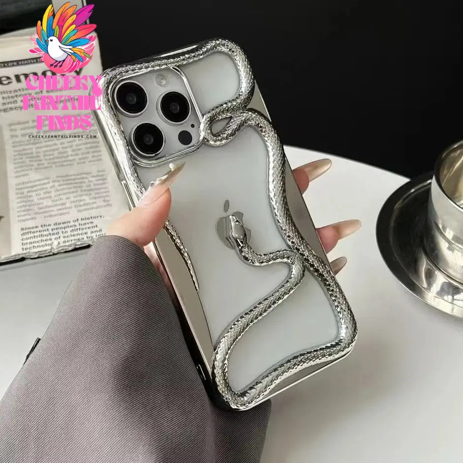 Fashion Snake Pattern Case For iPhone 16 Pro Max 15 14 Pro Luxry Plating Hollow Out Cover For iPhone 13 12 11 Transparent Cover Cheeky Fantail Finds