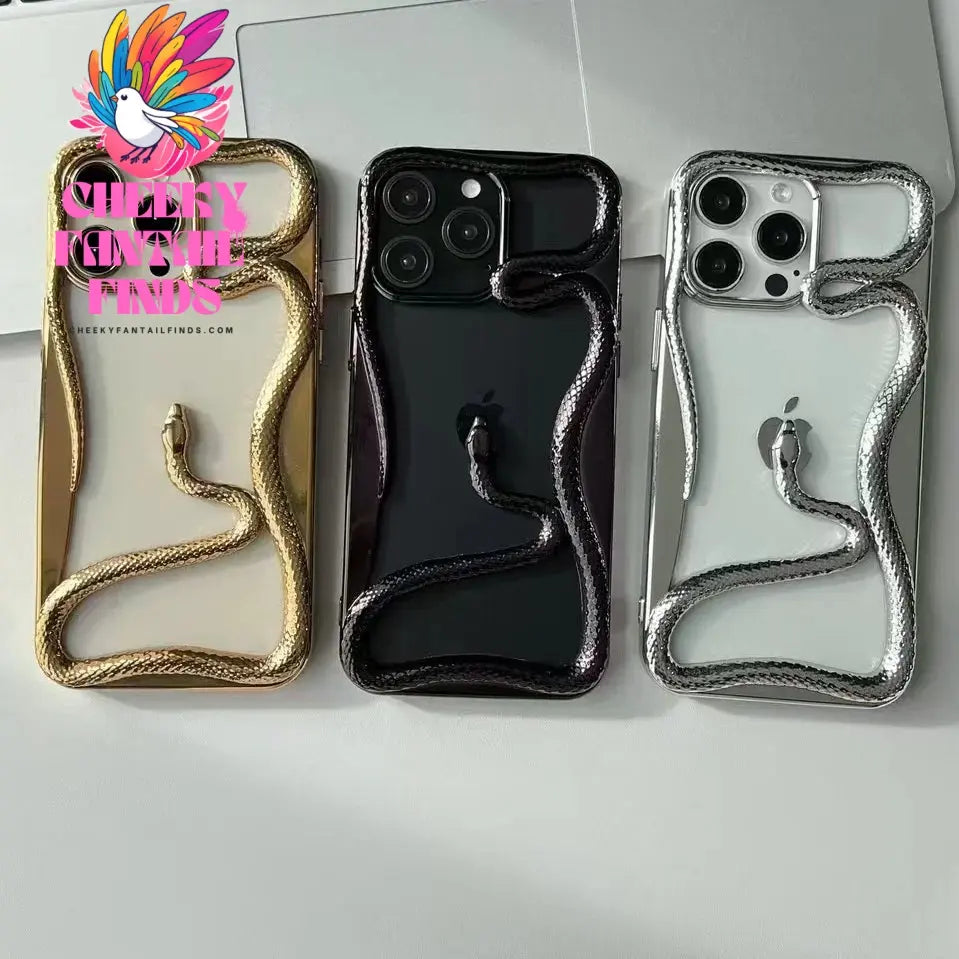 Fashion Snake Pattern Case For iPhone 16 Pro Max 15 14 Pro Luxry Plating Hollow Out Cover For iPhone 13 12 11 Transparent Cover Cheeky Fantail Finds