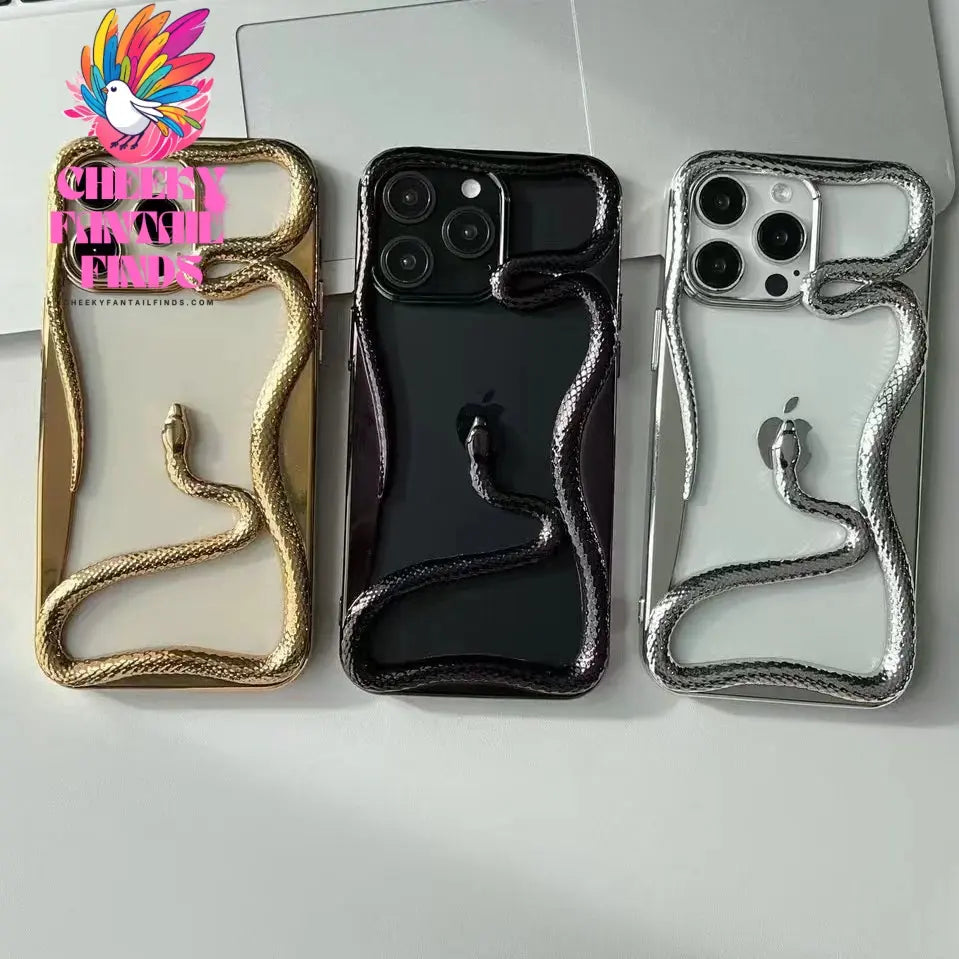 Fashion Snake Pattern Case For iPhone 16 Pro Max 15 14 Pro Luxry Plating Hollow Out Cover For iPhone 13 12 11 Transparent Cover Cheeky Fantail Finds