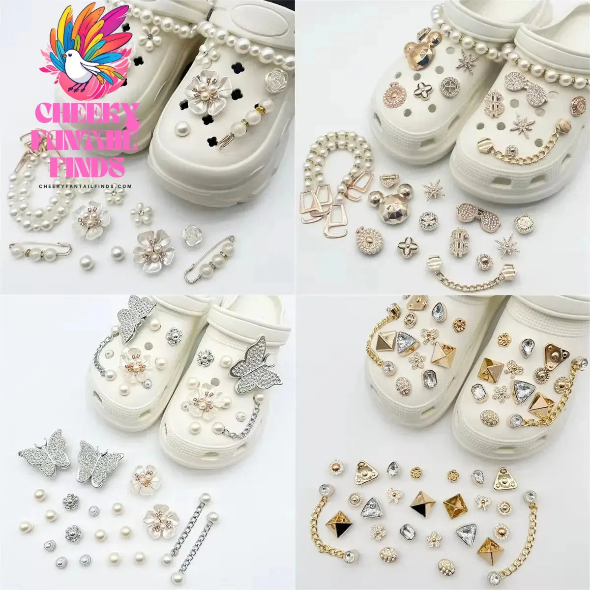Fashionable Multifunctional Pearl Rhinestone Chain Charm Shoe Accessories Jewelry DIY Detachable Girl Sandals Accessories Cheeky Fantail Finds