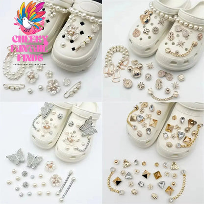 Fashionable Multifunctional Pearl Rhinestone Chain Charm Shoe Accessories Jewelry DIY Detachable Girl Sandals Accessories Cheeky Fantail Finds