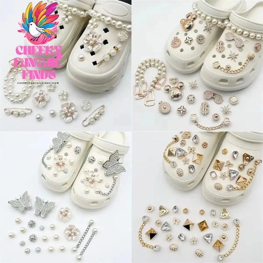 Fashionable Multifunctional Pearl Rhinestone Chain Charm Shoe Accessories Jewelry DIY Detachable Girl Sandals Accessories Cheeky Fantail Finds