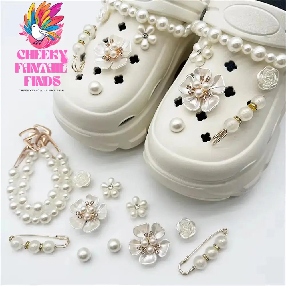 Fashionable Multifunctional Pearl Rhinestone Chain Charm Shoe Accessories Jewelry DIY Detachable Girl Sandals Accessories Cheeky Fantail Finds