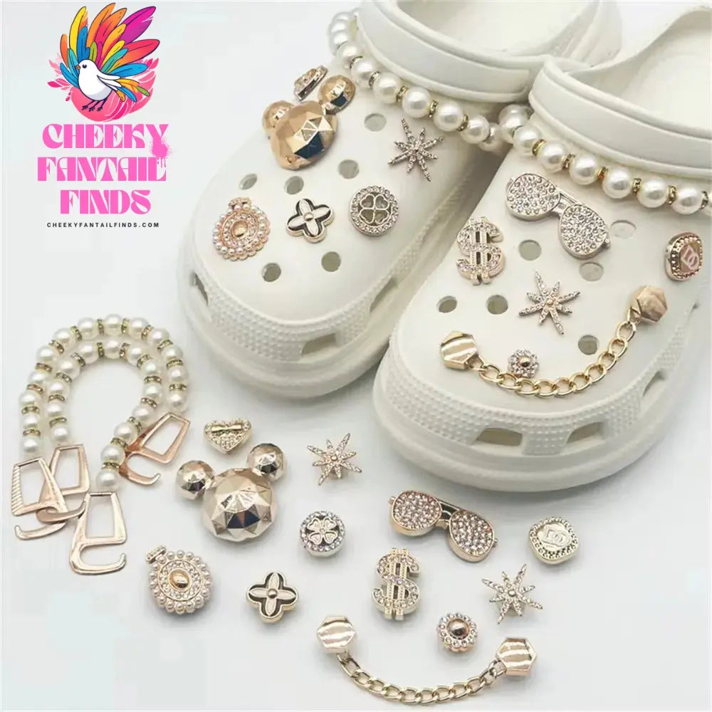 Fashionable Multifunctional Pearl Rhinestone Chain Charm Shoe Accessories Jewelry DIY Detachable Girl Sandals Accessories Cheeky Fantail Finds