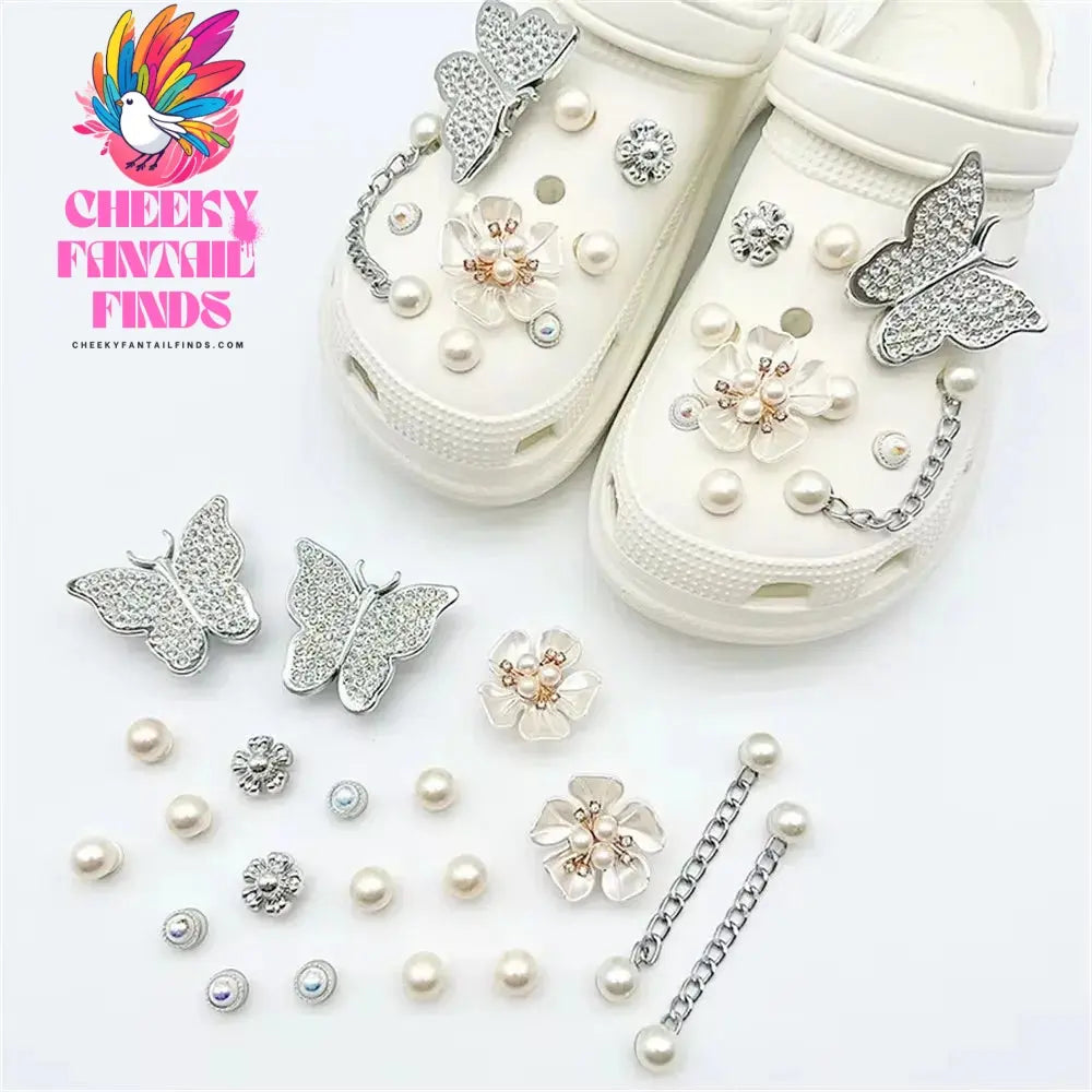 Fashionable Multifunctional Pearl Rhinestone Chain Charm Shoe Accessories Jewelry DIY Detachable Girl Sandals Accessories Cheeky Fantail Finds