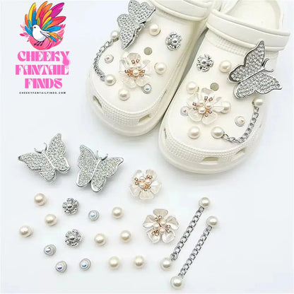 Fashionable Multifunctional Pearl Rhinestone Chain Charm Shoe Accessories Jewelry DIY Detachable Girl Sandals Accessories Cheeky Fantail Finds