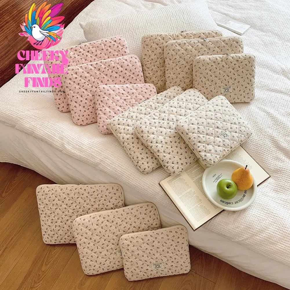 Flower Printed Laptop Sleeve Quilted Laptop Carrying Case Cute Flower Computer Sleeve Cute for 11-15 Inch Laptop Tablet Cheeky Fantail Finds