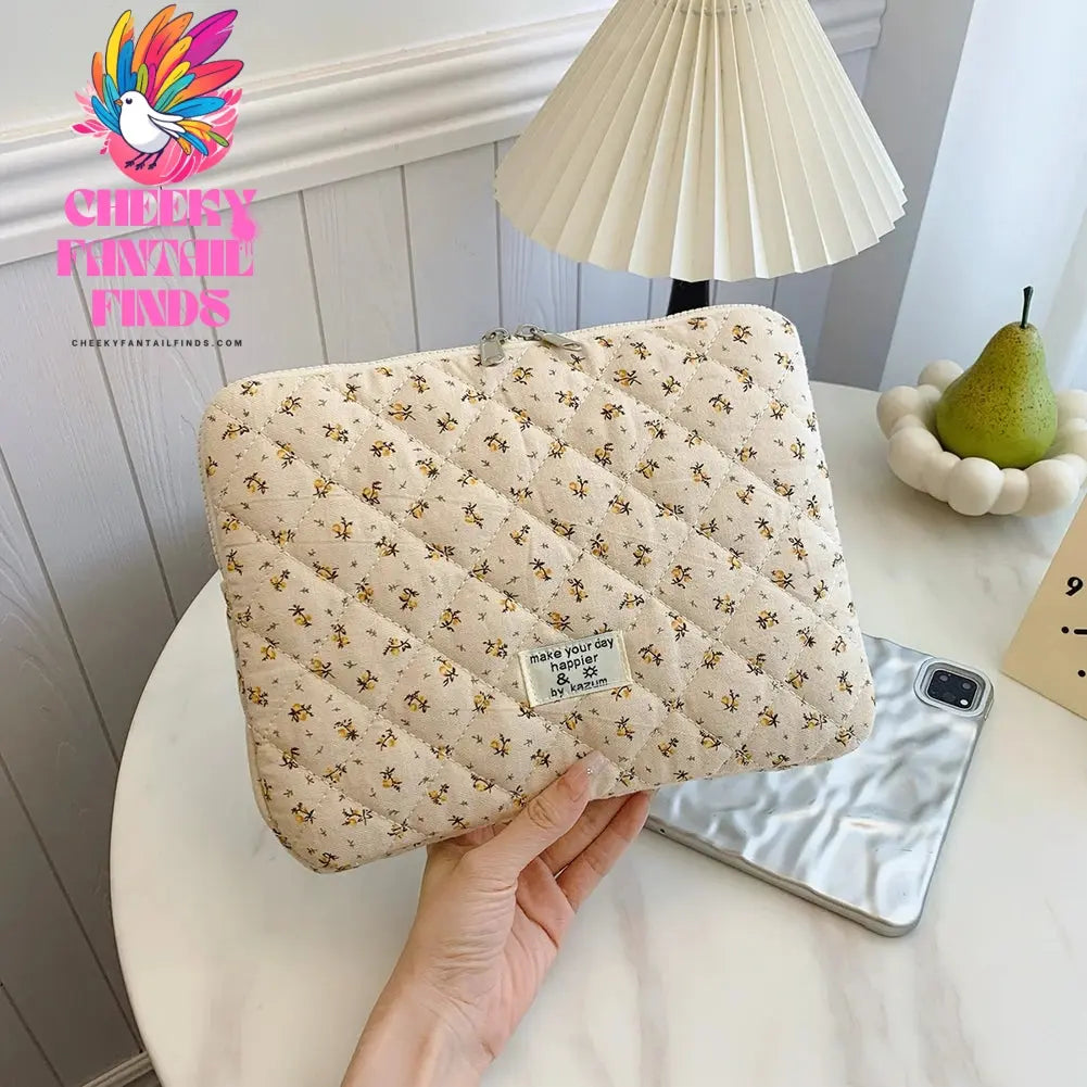 Flower Printed Laptop Sleeve Quilted Laptop Carrying Case Cute Flower Computer Sleeve Cute for 11-15 Inch Laptop Tablet Cheeky Fantail Finds