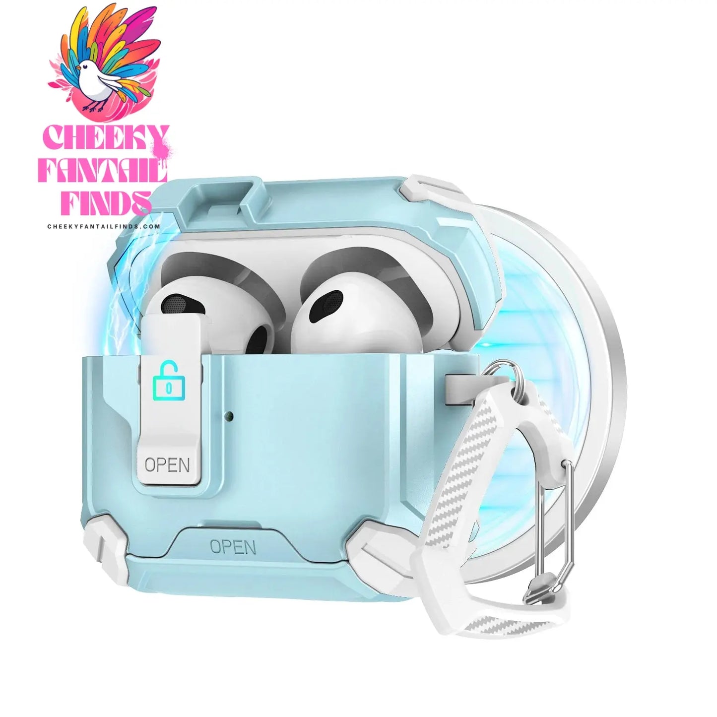 For AirPods 4 Case Secure Lock Full-Body Shockproof Protective Cover 2024 (USB-C) with Keychain Drop-Proof Lock For AirPods 4th Cheeky Fantail Finds