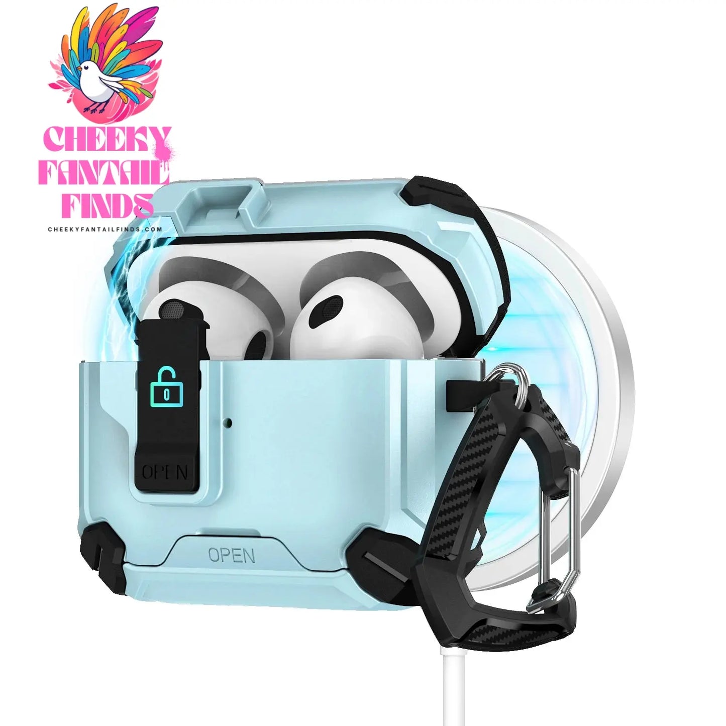 For AirPods 4 Case Secure Lock Full-Body Shockproof Protective Cover 2024 (USB-C) with Keychain Drop-Proof Lock For AirPods 4th Cheeky Fantail Finds