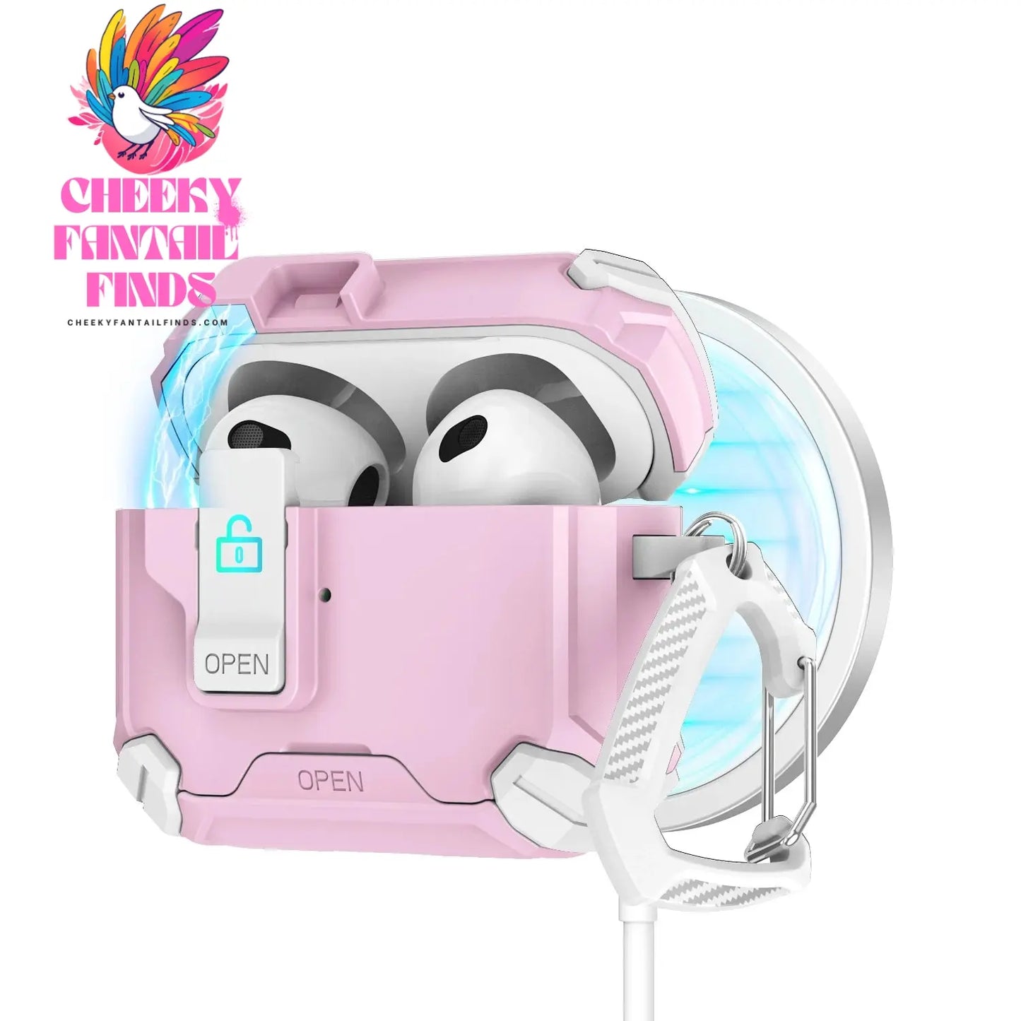 For AirPods 4 Case Secure Lock Full-Body Shockproof Protective Cover 2024 (USB-C) with Keychain Drop-Proof Lock For AirPods 4th Cheeky Fantail Finds