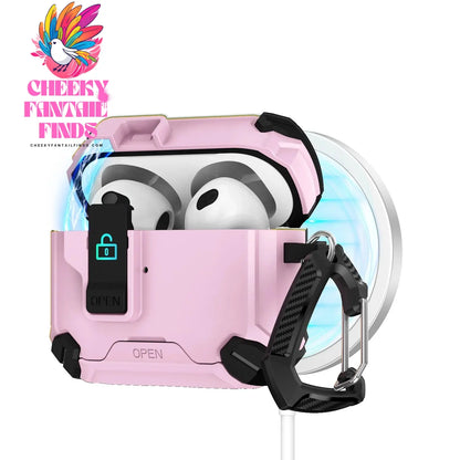 For AirPods 4 Case Secure Lock Full-Body Shockproof Protective Cover 2024 (USB-C) with Keychain Drop-Proof Lock For AirPods 4th Cheeky Fantail Finds