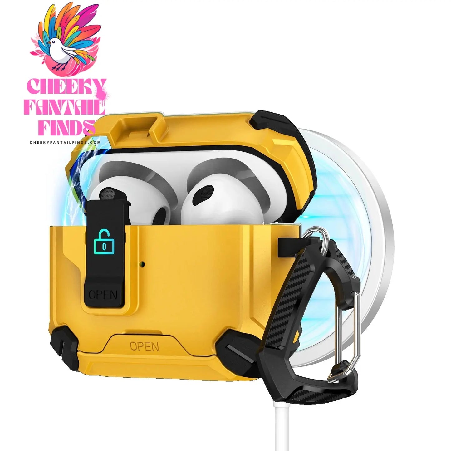 For AirPods 4 Case Secure Lock Full-Body Shockproof Protective Cover 2024 (USB-C) with Keychain Drop-Proof Lock For AirPods 4th Cheeky Fantail Finds