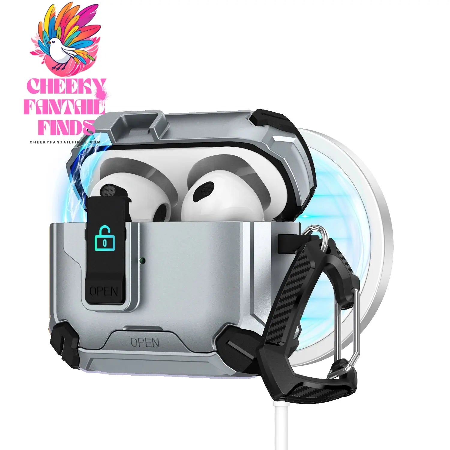 For AirPods 4 Case Secure Lock Full-Body Shockproof Protective Cover 2024 (USB-C) with Keychain Drop-Proof Lock For AirPods 4th Cheeky Fantail Finds