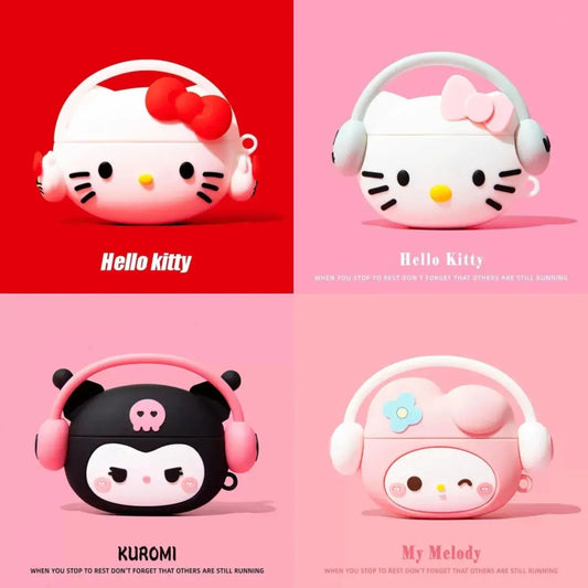 For Airpods 1 2 3 4 Pro Pro 2 Hello Kitty Kuromi Melody Listen To Music Silicone Earphone Case Accessories Cover Cheeky Fantail Finds